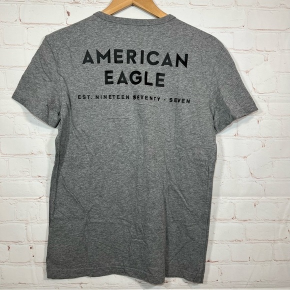 American Eagle Shirt Mens Small Gray Short Sleeve Spell Out Logo T Shirt - Picture 2 of 10